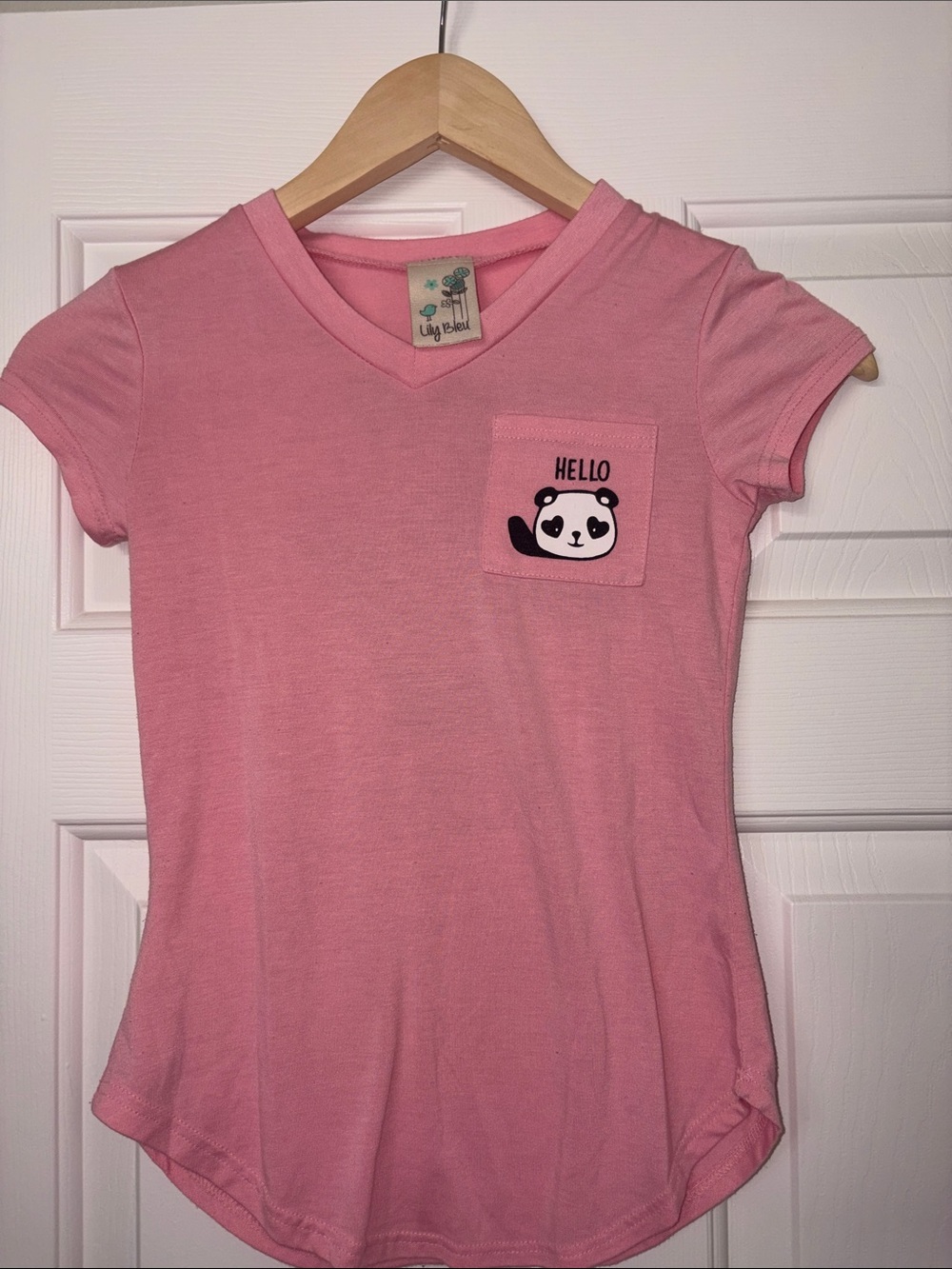 Lily Bleu Pink Panda Pocket V‑Neck Tee